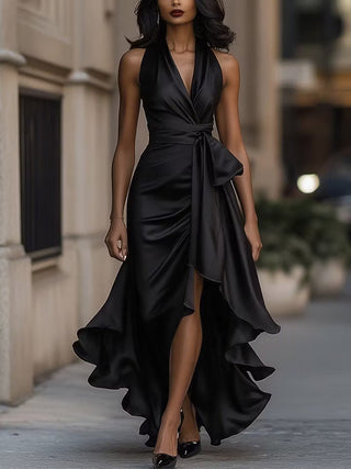 Scarlett | Satin Halter Ruffle Gown