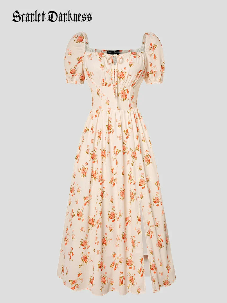 Victorian Spring Slit Party Sundress with Pockets
