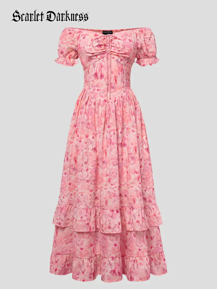 CONSTANCE™ - Off-Shoulder Double-Layer Floral Dress