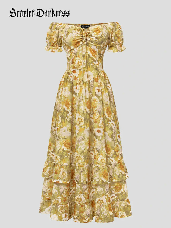 CONSTANCE™ - Off-Shoulder Double-Layer Floral Dress