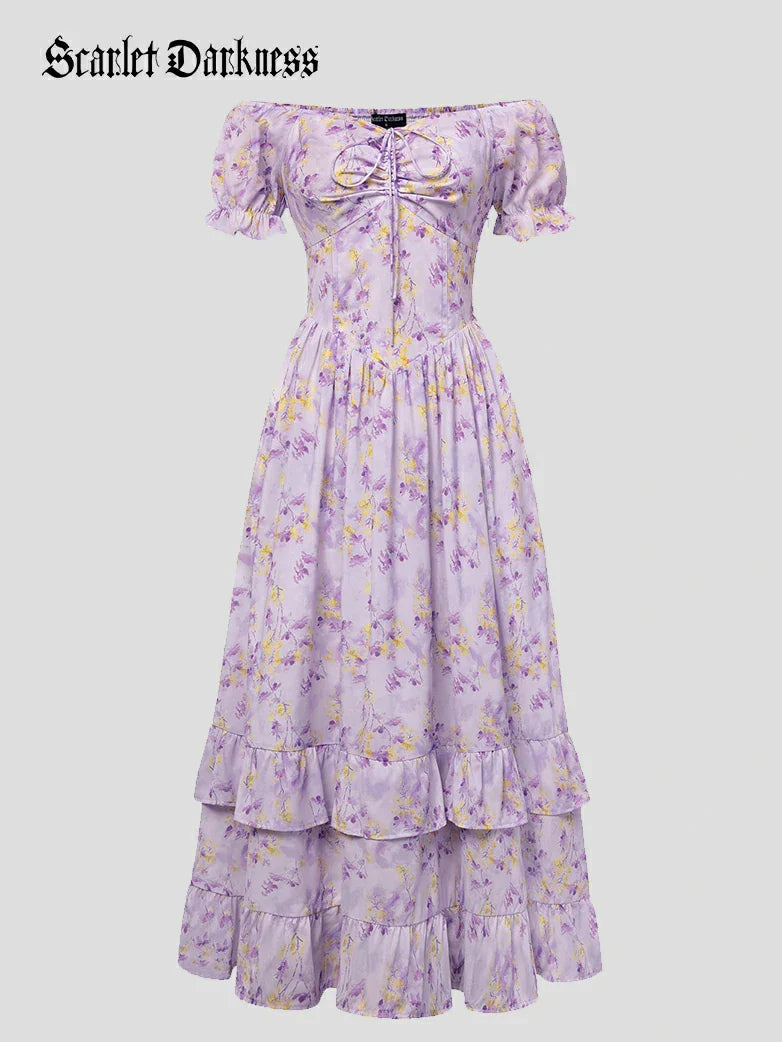 CONSTANCE™ - Off-Shoulder Double-Layer Floral Dress