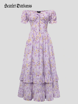 CONSTANCE™ - Off-Shoulder Double-Layer Floral Dress