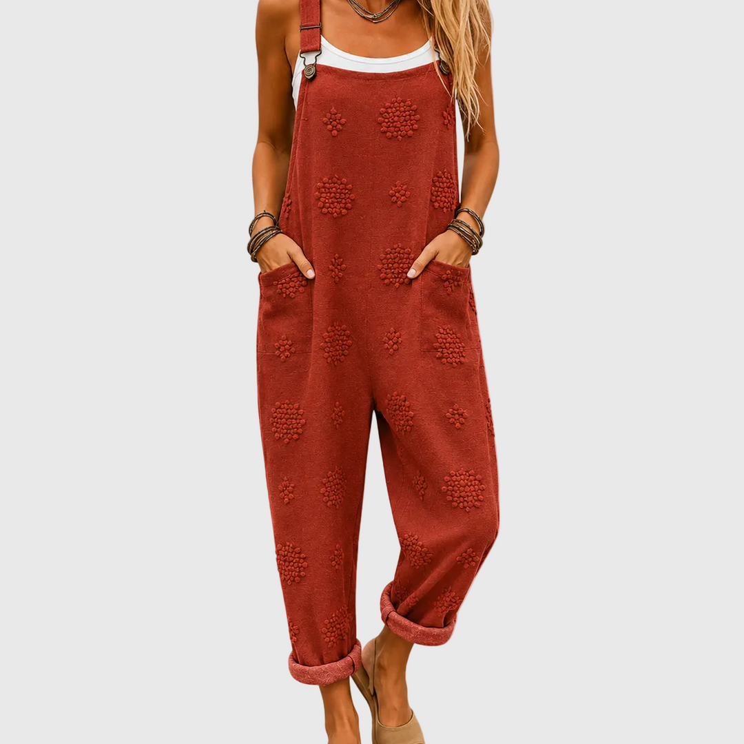 INGEBORG Brick Red Relaxed Overalls