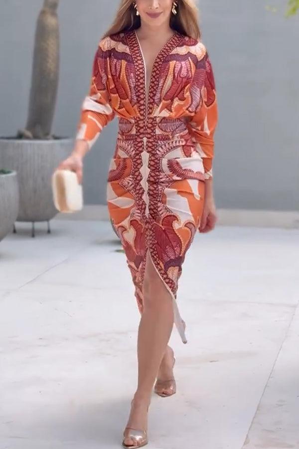 Yolanda™ - Sun Escape Unique Print Dolman Midi Dress