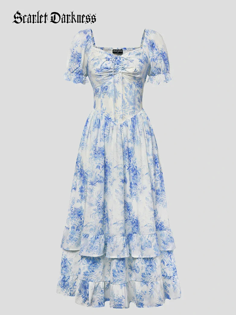 CONSTANCE™ - Off-Shoulder Double-Layer Floral Dress