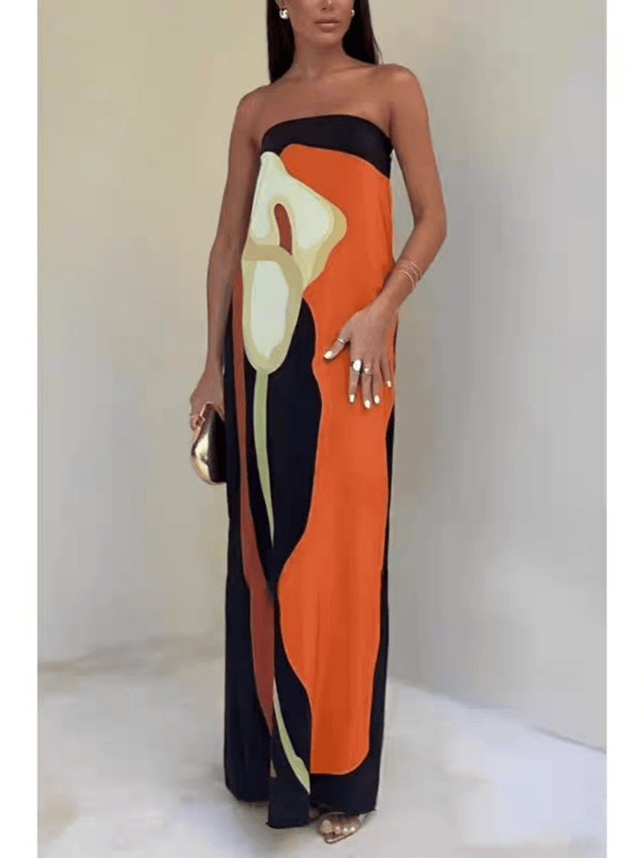 Elowyn™ - Coastal Chic Strapless Printed Maxi Party Dress