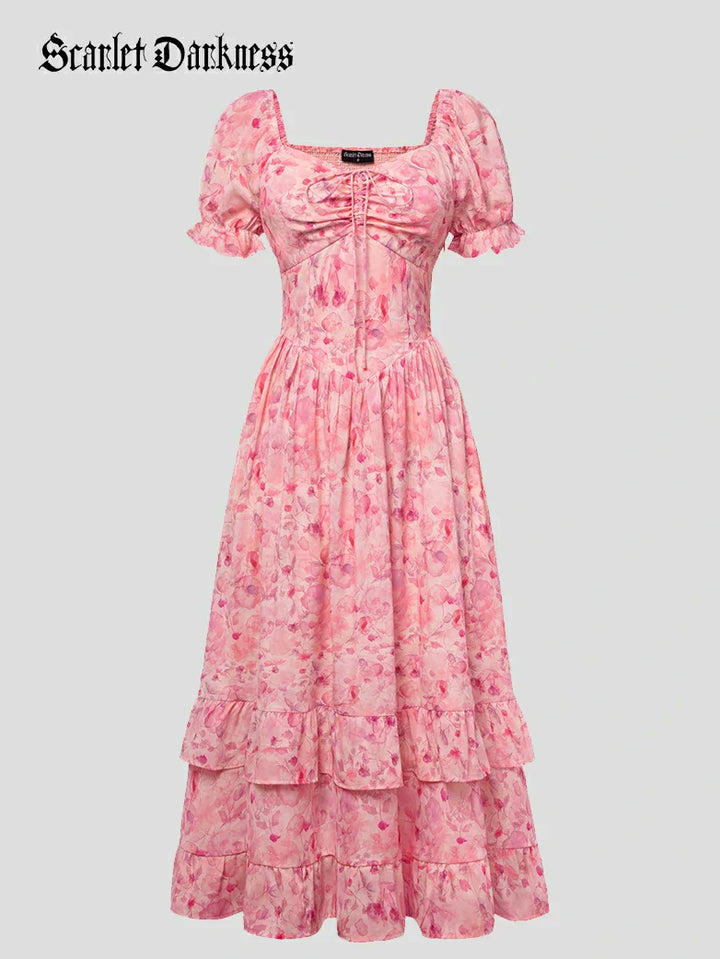 CONSTANCE™ - Off-Shoulder Double-Layer Floral Dress