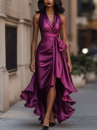 Scarlett | Satin Halter Ruffle Gown