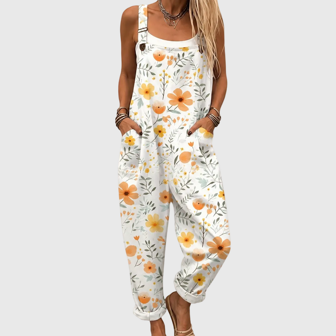 DELPHINE Peach Floral Soft Jumpsuit