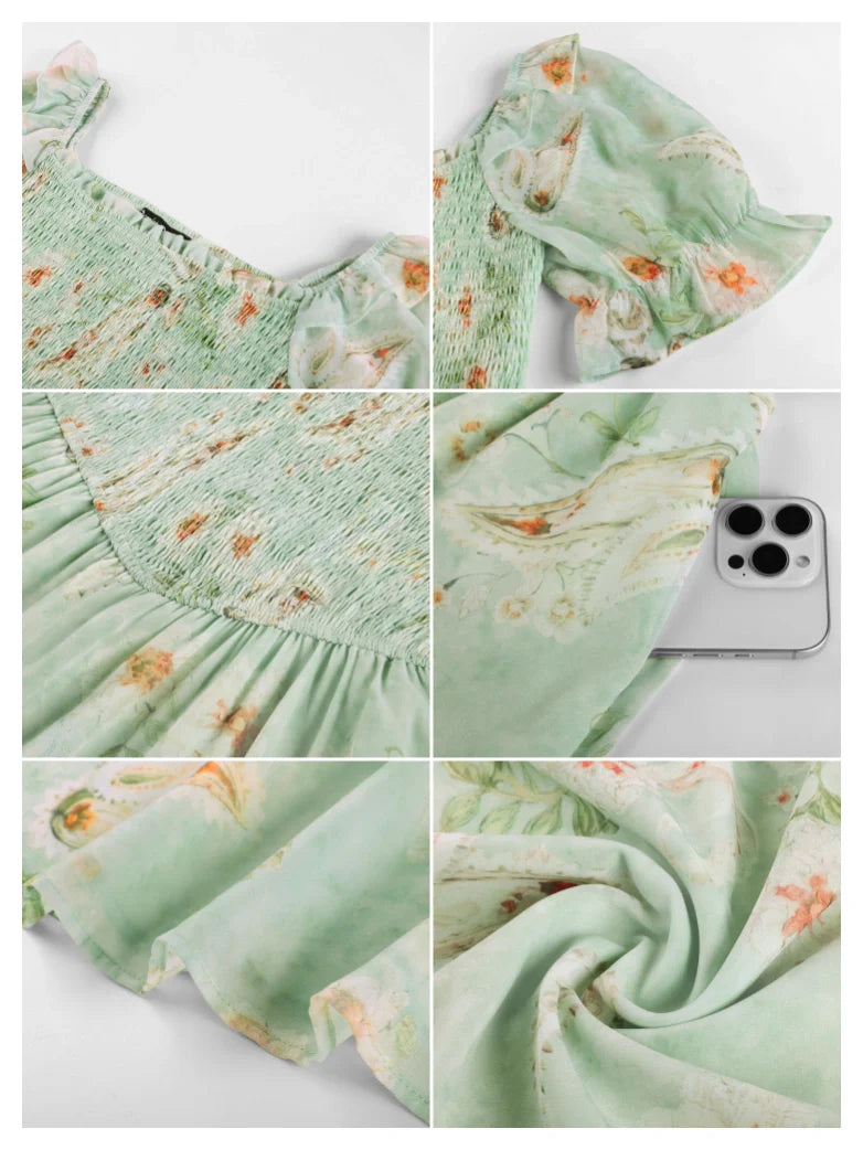 ARLETTE™ - Puff-Sleeve Chiffon Pocket Dress