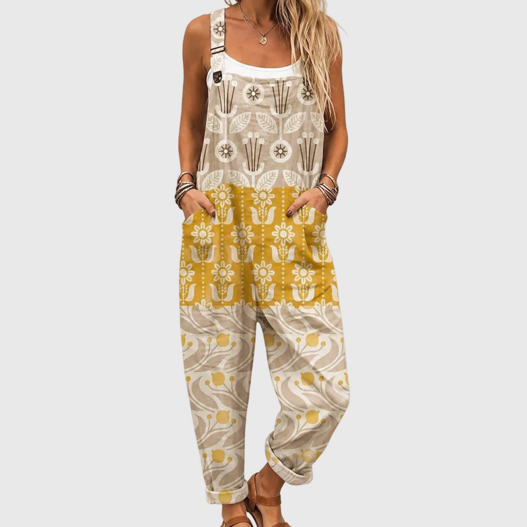 VIVIENNE - Vintage Mustard Floral Jumpsuit
