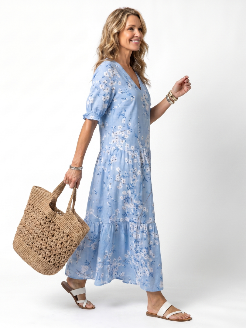 FLORINE - Floral Tassel-Tie Midi Dress