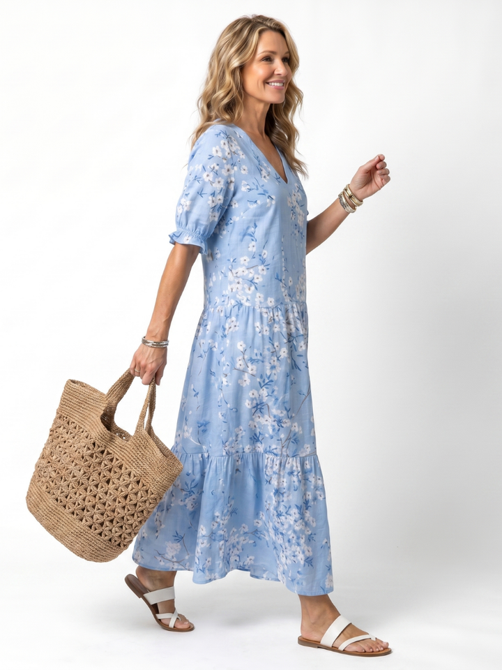 FLORINE - Floral Tassel-Tie Midi Dress