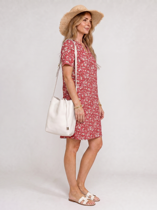 Damaris™ - Short Sleeve Geometric Print Knee Length Dress