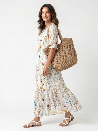 CAPRICE - Botanical Tassel-Tie Midi Dress