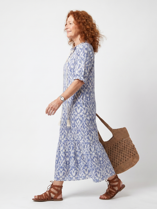 QUITTERIE - Tassel Tie-Neck Printed Midi Dress