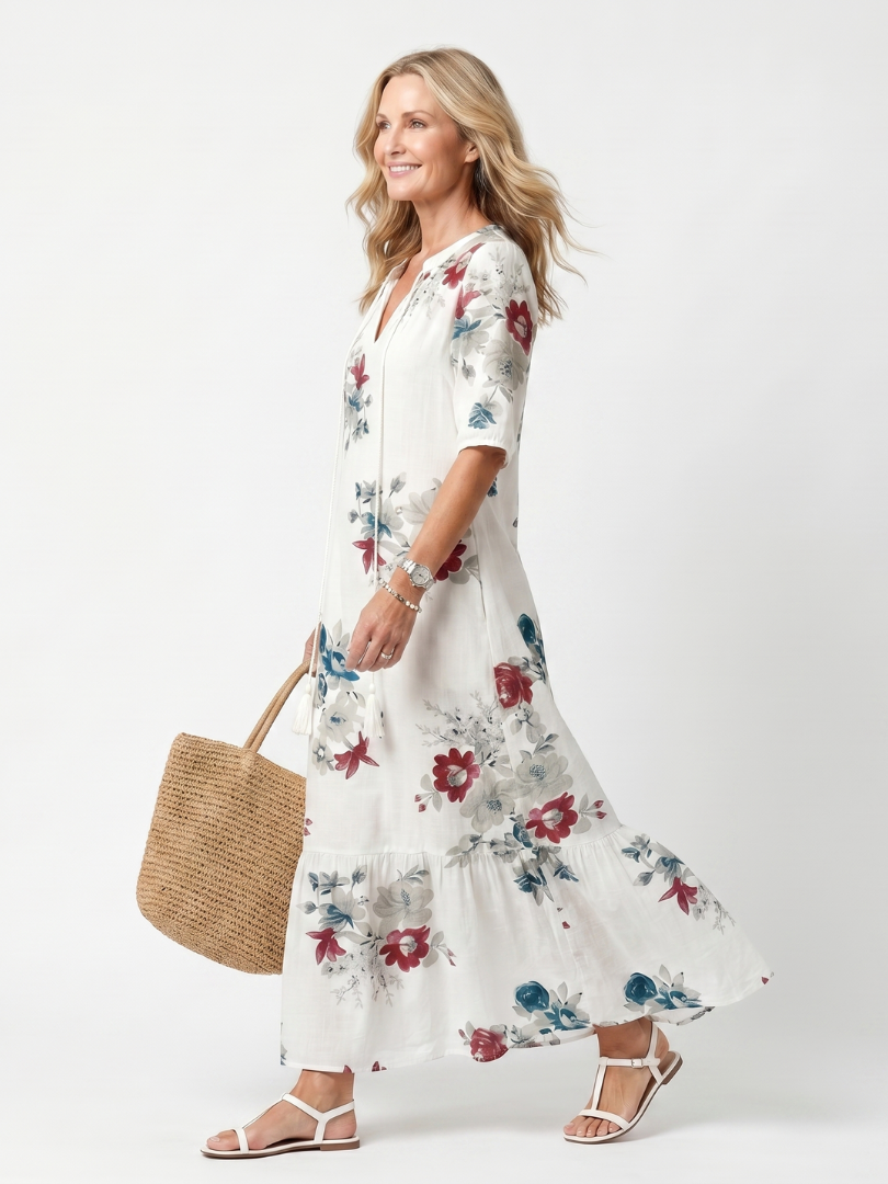 GAETANE - Scattered Floral Tassel-Tie Midi Dress