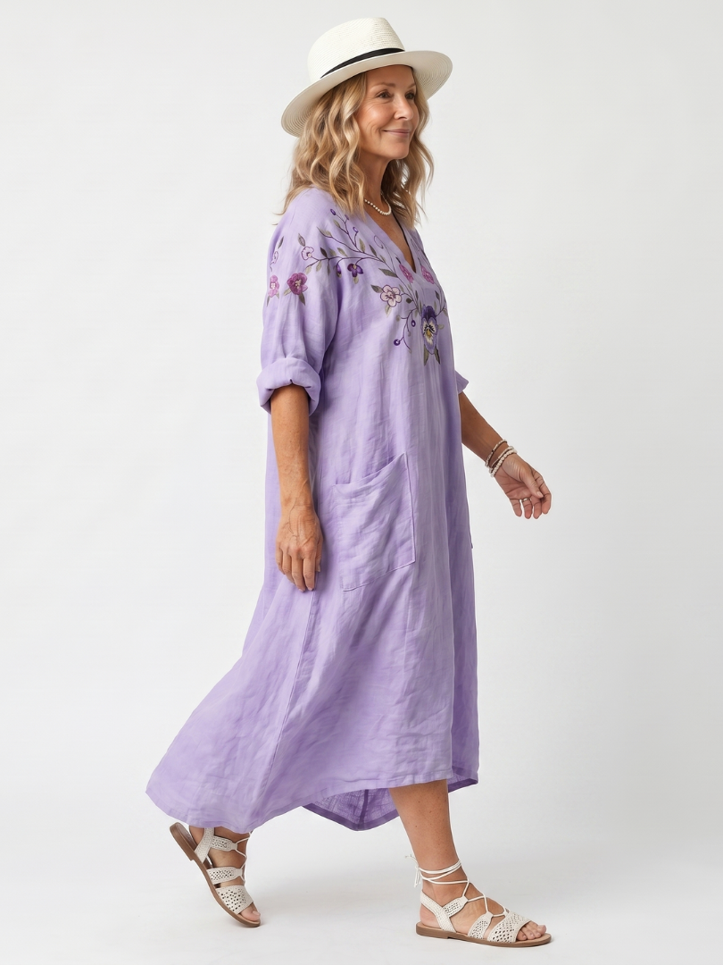 AUDE - Floral Embroidered Pocket Midi Dress