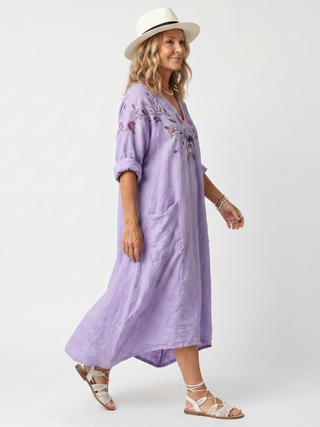 AUDE - Floral Embroidered Pocket Midi Dress