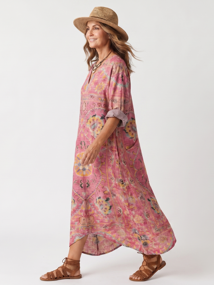 HORTENSIA - Abstract Print Pocket Midi Dress