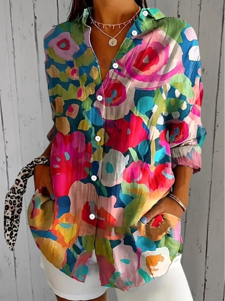 Clementine - Vibrant Artistic Button-Up Blouse
