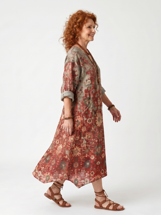 ULRIKA - Mixed Pattern Pocket Midi Dress