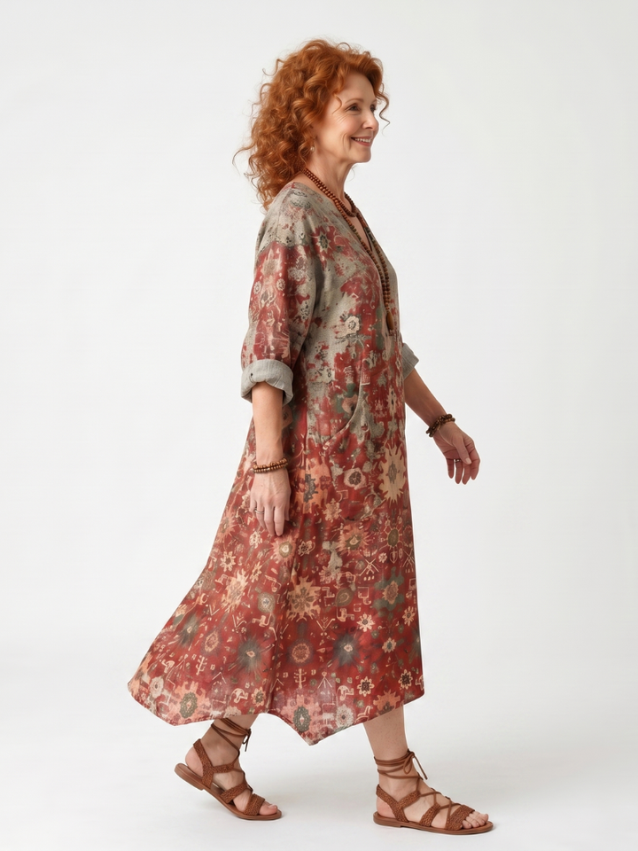 ULRIKA - Mixed Pattern Pocket Midi Dress