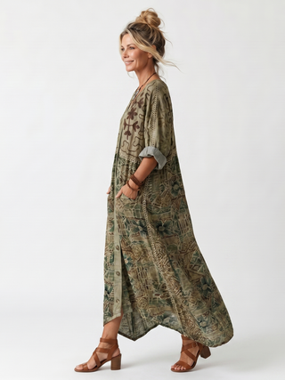 URSULE - Button-Front Embroidered Midi Dress