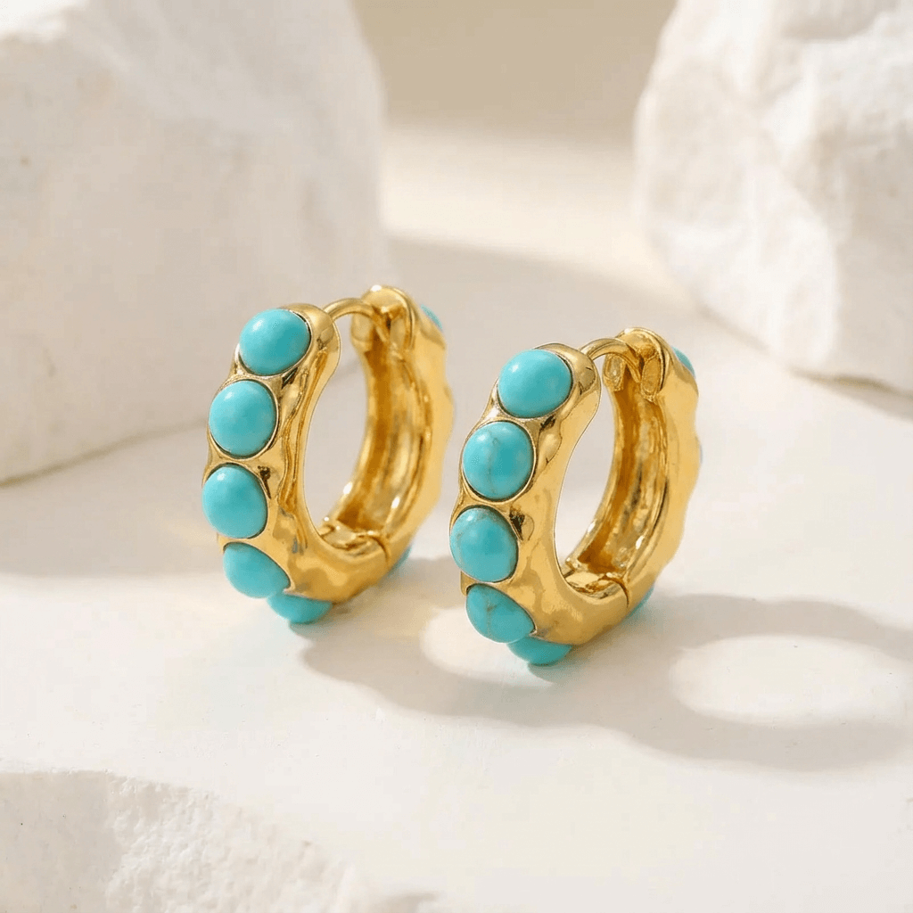 CAPUCINE - Turquoise Sculpted Stone Hoops