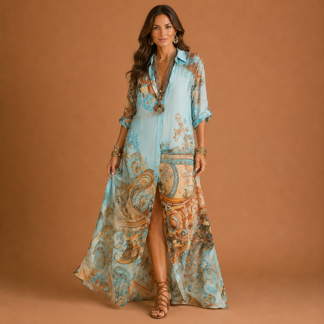 Solange™ - Elegant Mediterranean Blouse Dress