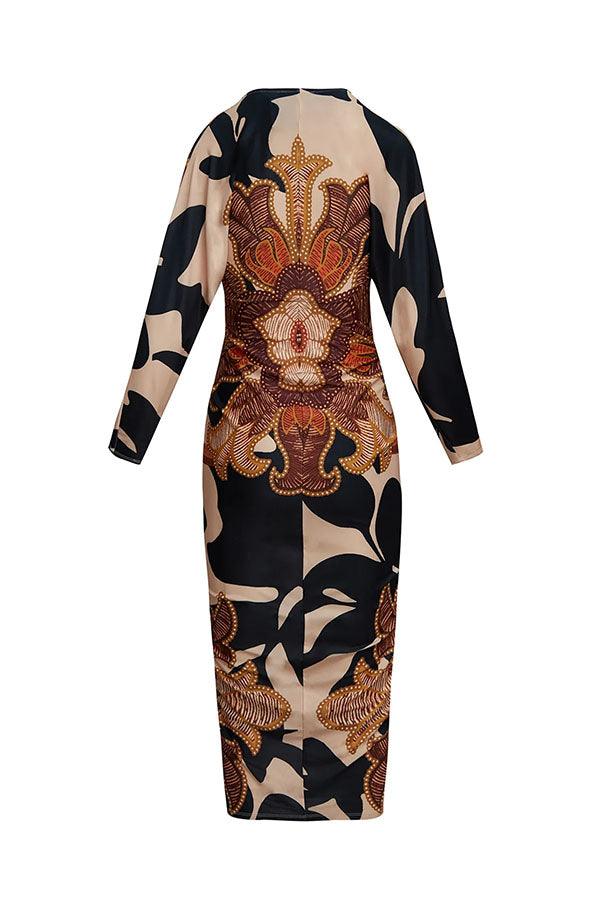 Yolanda™ - Sun Escape Unique Print Dolman Midi Dress