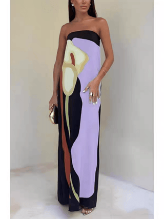 Elowyn™ - Coastal Chic Strapless Printed Maxi Party Dress
