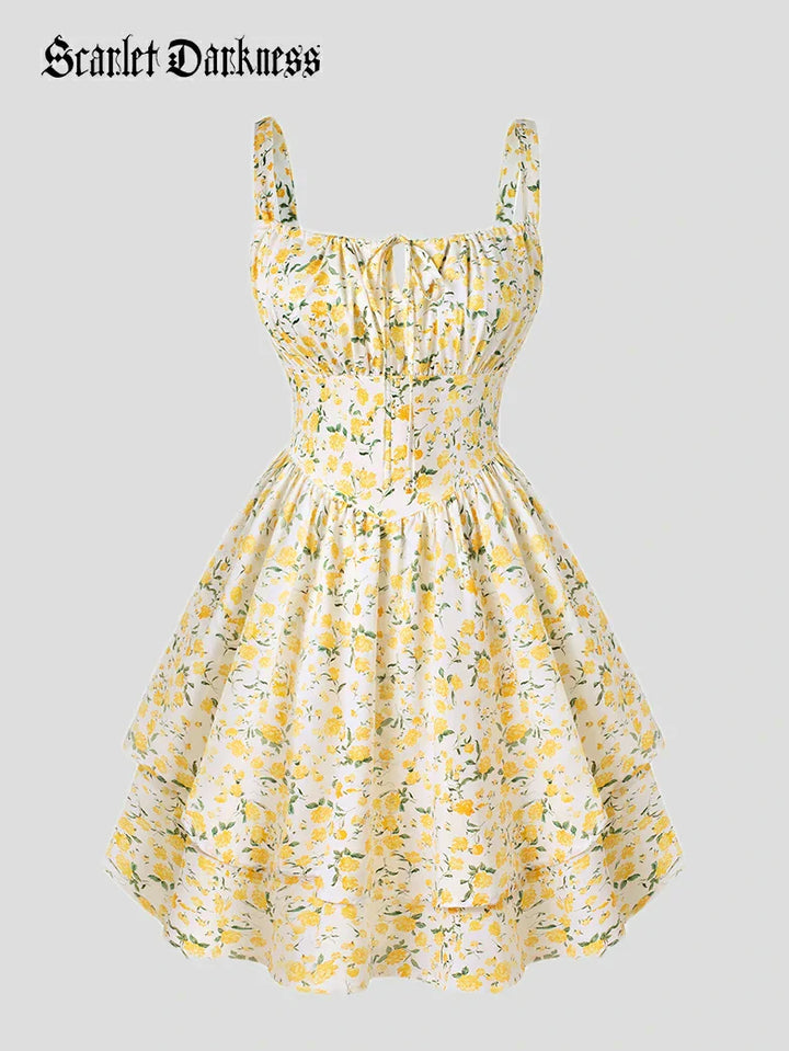 BERTHE™ - Summer Floral Puffy Corset Dress