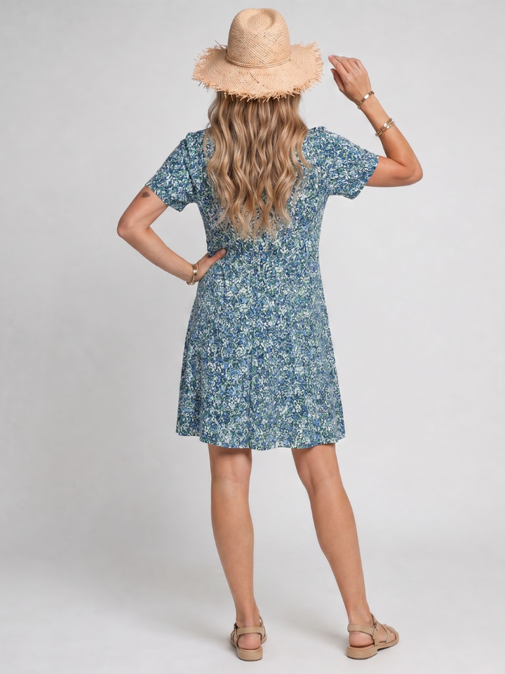 Perdita™ - Short Sleeve Tropical Print Knee Length Dress
