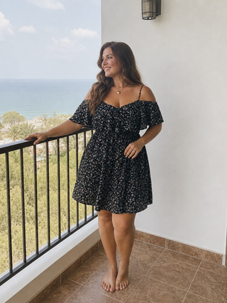 Iolanthe™ - Cold Shoulder Ruffle Overlay Knee Length Dress
