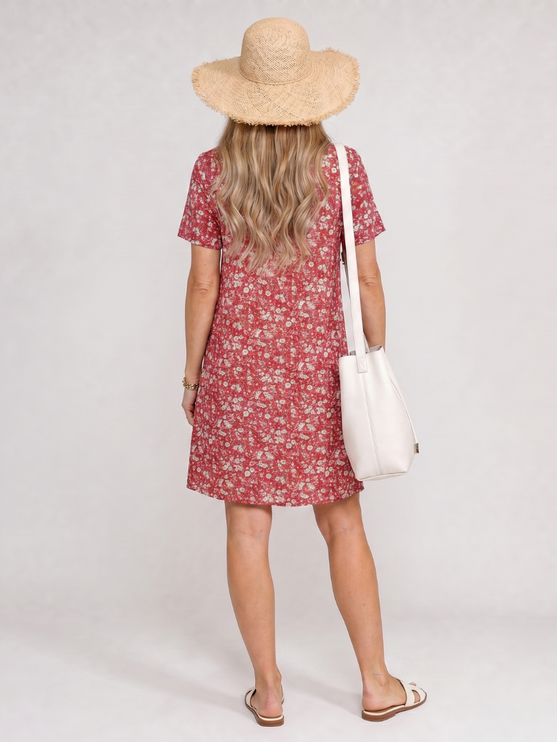 Damaris™ - Short Sleeve Geometric Print Knee Length Dress