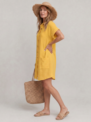 Emmeline™ - Short Sleeve Front Pockets Knee Length Dress