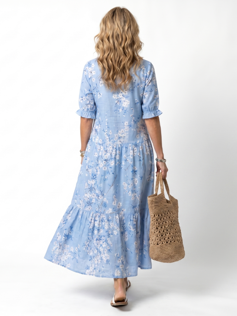 FLORINE - Floral Tassel-Tie Midi Dress