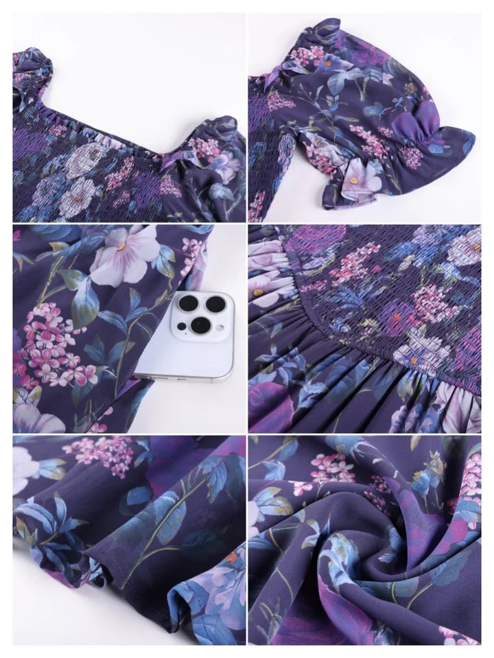 ARLETTE™ - Puff-Sleeve Chiffon Pocket Dress