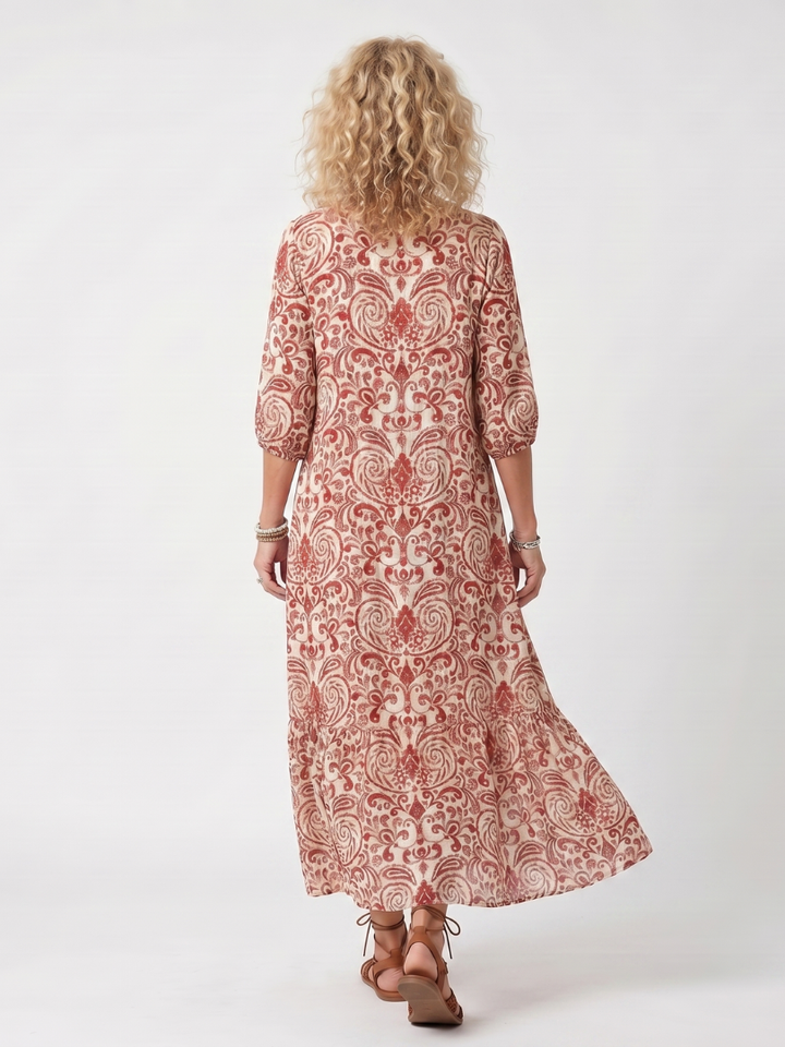 KATELL - Ornate Print Tassel-Tie Midi Dress