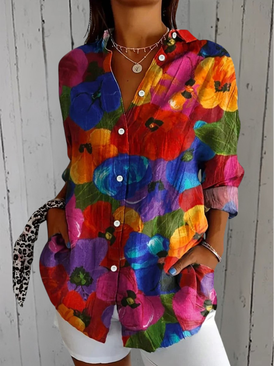 Wilhelmina - Vibrant Artistic Button-Up Blouse