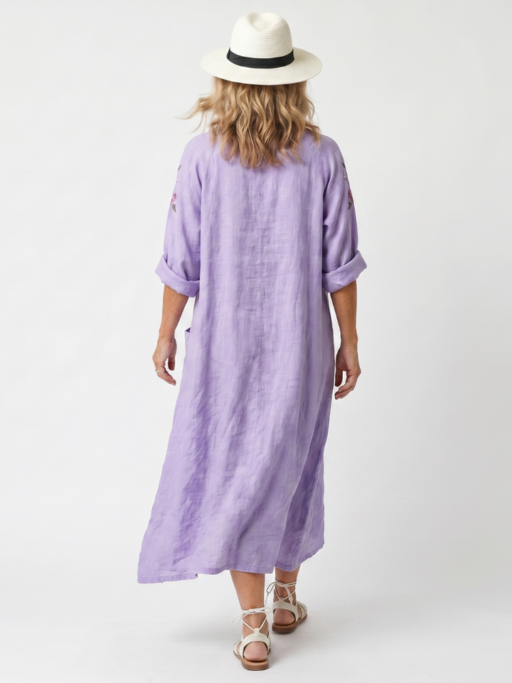 AUDE - Floral Embroidered Pocket Midi Dress