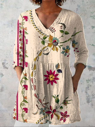 FIAMMETTA™ - Long V-Neck Blouse