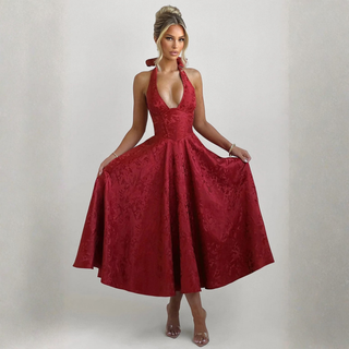 ZIORA™ - Chic Low Cut Sleeveless Open Back A-Line Halter Maxi Dress