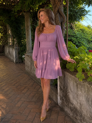 Araminta™ - Long Sleeve Ruffle Hem Knee Length Dress