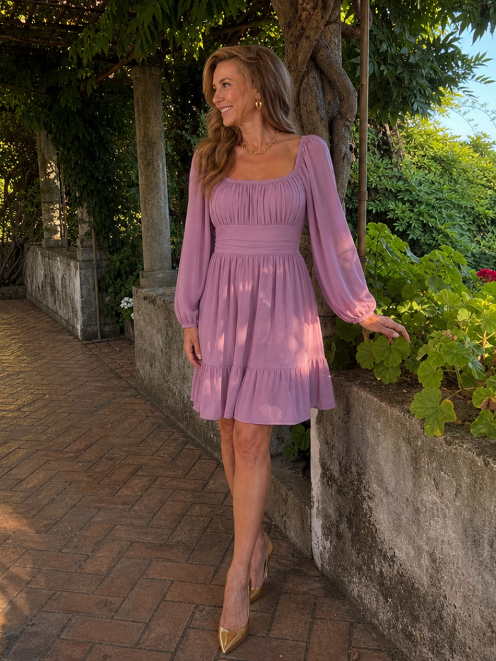 Araminta™ - Long Sleeve Ruffle Hem Knee Length Dress