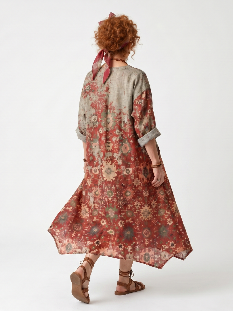 ULRIKA - Mixed Pattern Pocket Midi Dress