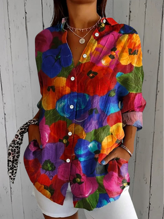 Clementine - Vibrant Artistic Button-Up Blouse