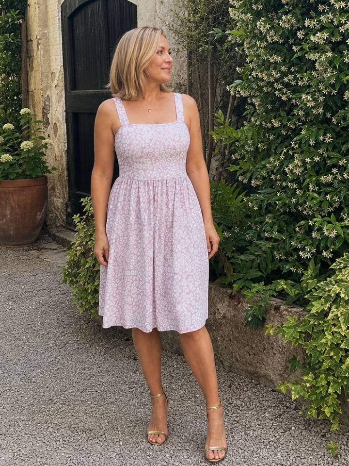 Guinevere™ - Square Neck Floral Print Knee Length Dress