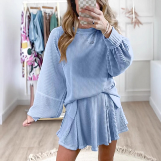 LUISA™ - Chic Long Sleeve Top and High Waist Mini Skirt Set